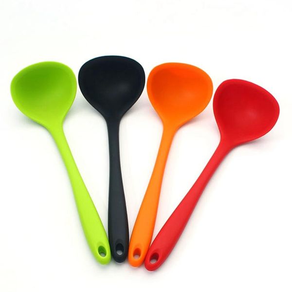 

spoons silicone ladle spoon non-slip solid color porridge scoop soup integrated cooking mixing kitchen accessories