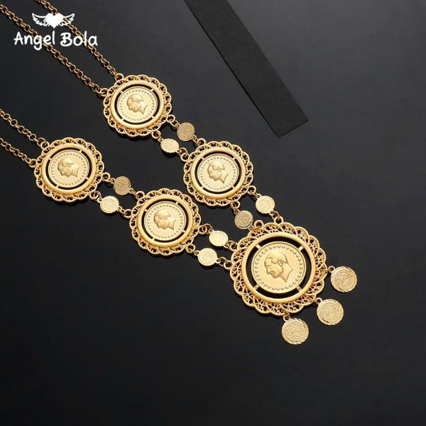 

chokers long coin necklace for women islam muslim arab coins jewelry,gold color egyption middle eastern turkey lira, Golden;silver