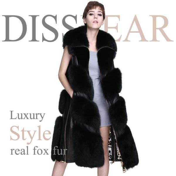 

women's fur & faux women real vest long female genuine jacket winter waistcoat solid black ladies sleeveless natural coats