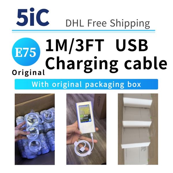 

100pcs 5ic/8ic 1m/3ft original e75 chip i7/i8 model data usb charger cable for i5 6 7 8 plus x xs max xr with retail packag