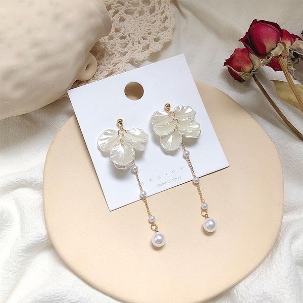 

dangle & chandelier 2021 long pearl tassel white petals earrings for women wedding drop earing fashion jewelry gifts, Silver