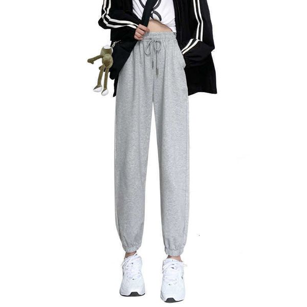 

6535 cotton 2021 summer korean loose legged casual pants, Black;white