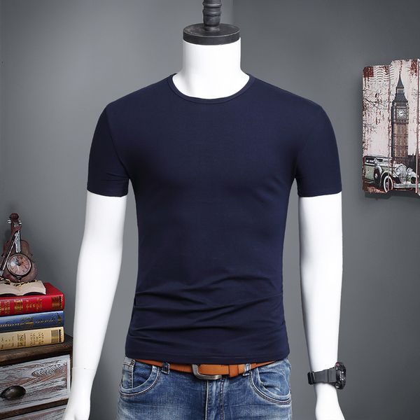 

ound 2020 short neck pure color cotton loose large men's half sleeve t-shirt four seasons, White;black
