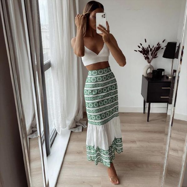 

casual green embroidery cotton women skirt mermaid fashion beach high waisted, Black