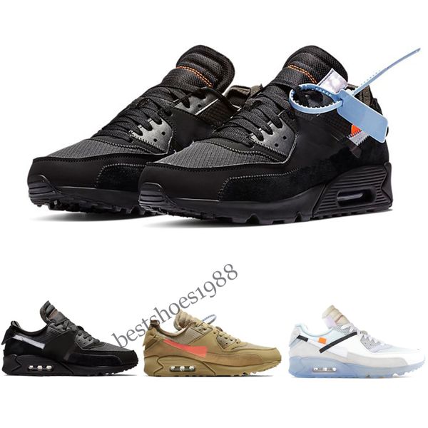 Off-White x Nike Air Max 90 Mens Mulheres Correndo Sapatos de Almofada Treinadores Off Musgo Green Camo Infravermelho UNC Laser Blue Rose Worldwide White Sports Sneakers EUR 36-45