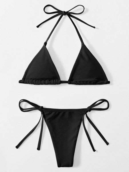

halter triangle tie side bikini swimsuit v0bq#, White;black