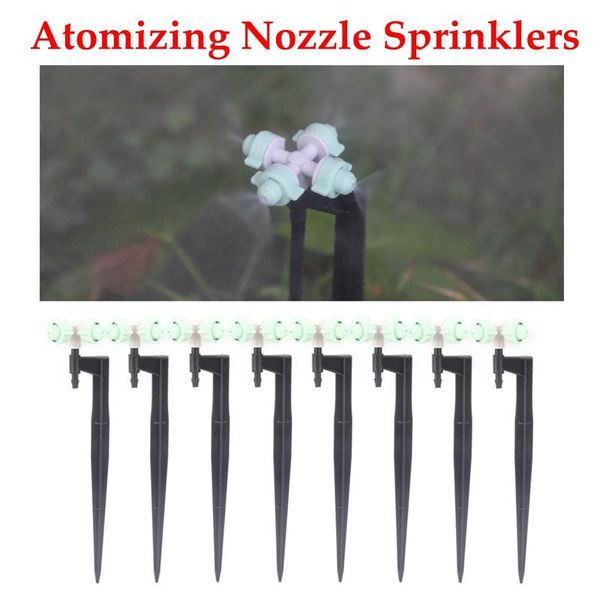 

watering equipments 4pcs 4-head cyan round atomizing nozzle irrigation sprinkler cross misting support spike sprinklers