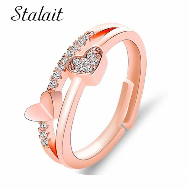 

wedding rings heart-to-heart printing temperament female heart-shaped opening adjustable ring valentine's luxuri design for woman, Slivery;golden