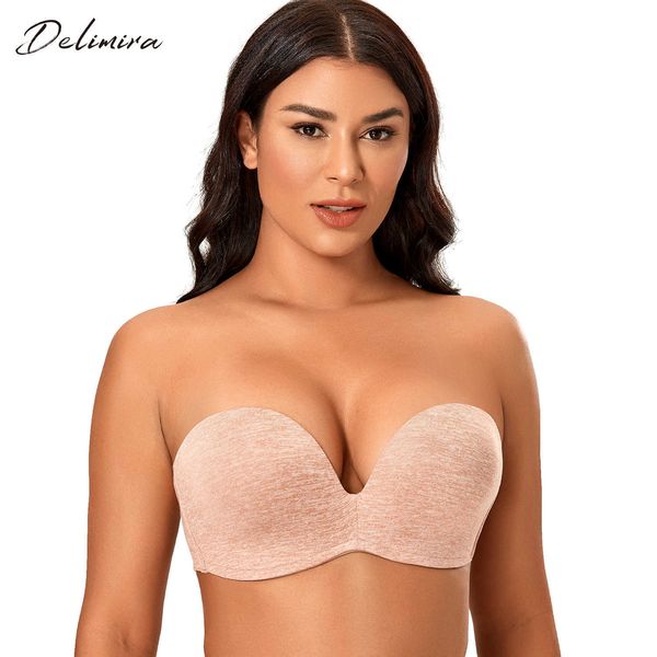 

delimira women's slightly lined custom lift seamless strapless bra 210623, Red;black
