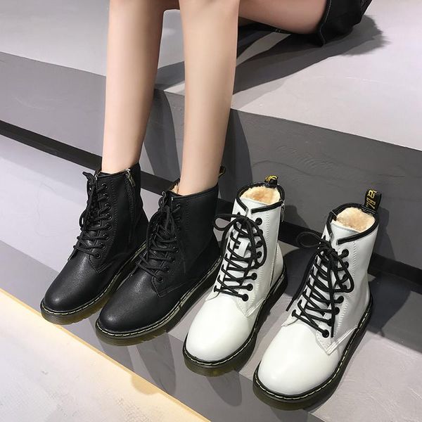 

boots cootelili 2021 women women's cotton winter warm casual shoes woman lace up ankle 4cm heel female size 35-40, Black