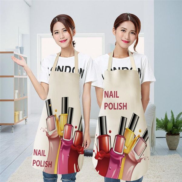 

aprons hanayuki linen flower nail polish theme print kitchen dinner party cooking bib funny pinafore cleaning apron 2021