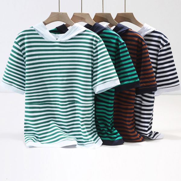 

2021 new women spring t-shirt casual patchwork striped short sleeve female cotton hooded women's clothing s-3xl 3r11, White