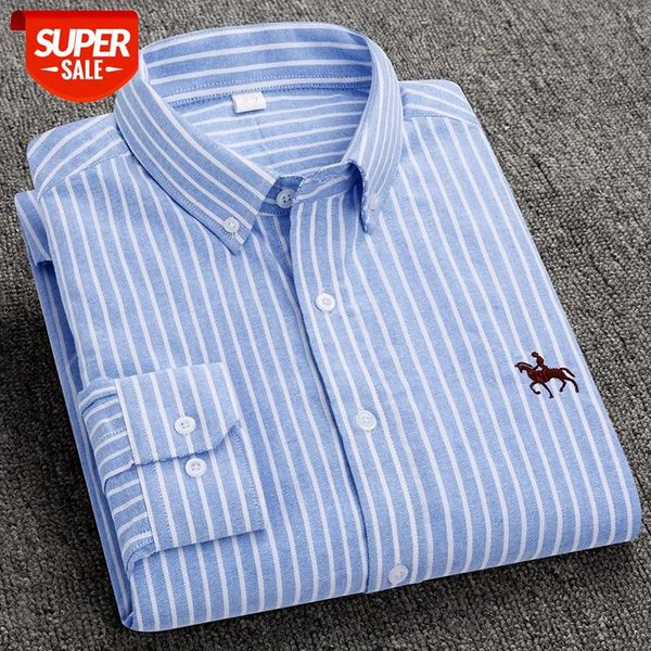 

men's 100% cotton striped shirts casual long sleeved soft oxford leisure regular fit classical business male #he8s, White;black