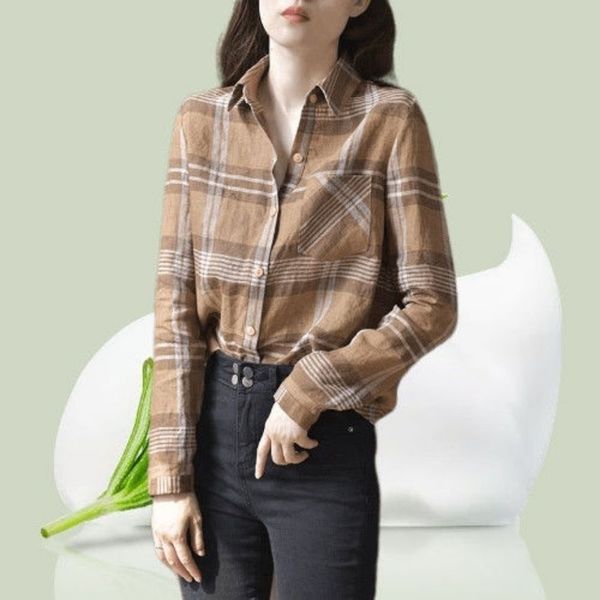 

womens shirt plaid long sleeve spring and autumn blouse women 2021 england style loose fashion casual women, White