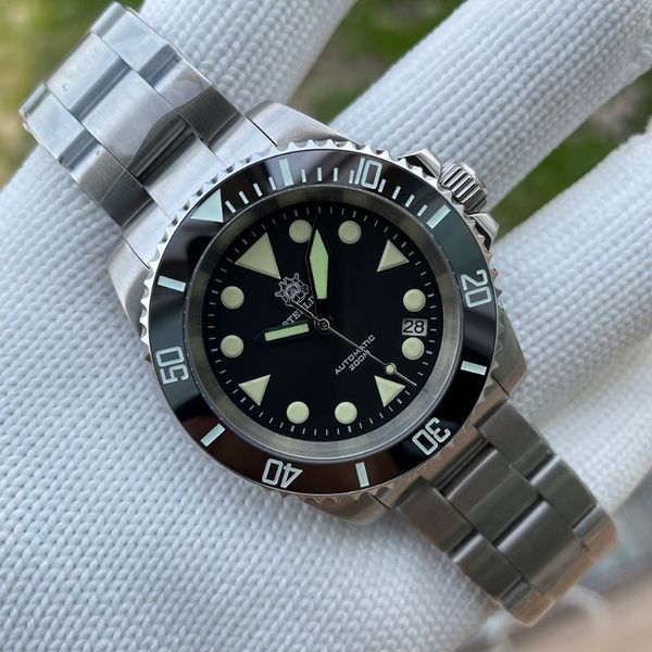 

wristwatches steeldive sd1954 200m waterproof nh35 automatic dive watch with fully brushed stainless steel bracelet, Slivery;brown
