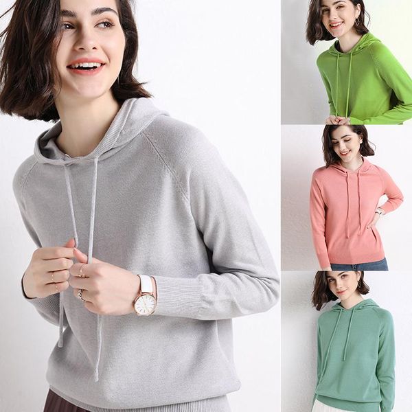 

women's hoodies & sweatshirts wool hoodie 2021 spring and autumn long sleeve solid color korean loose hooded pullover knitted pull, Black
