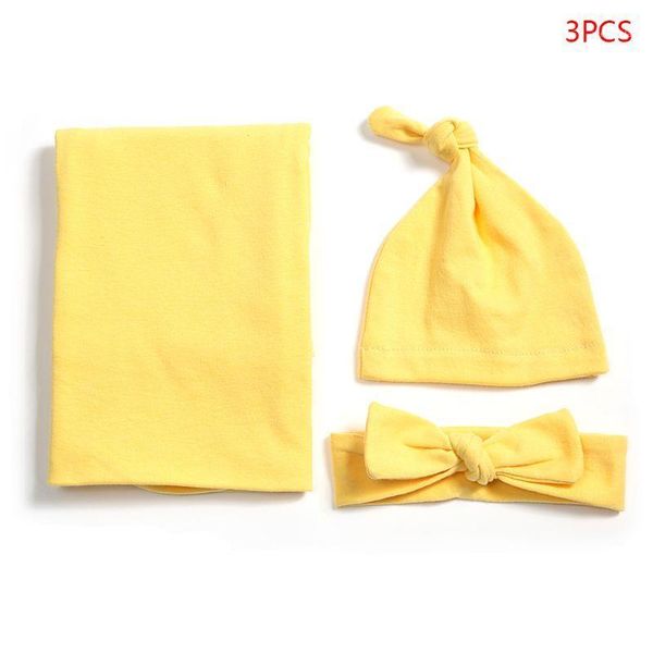 

new 3 pcs/set cotton baby blanket hat headband set newborn swaddle towel hair band1