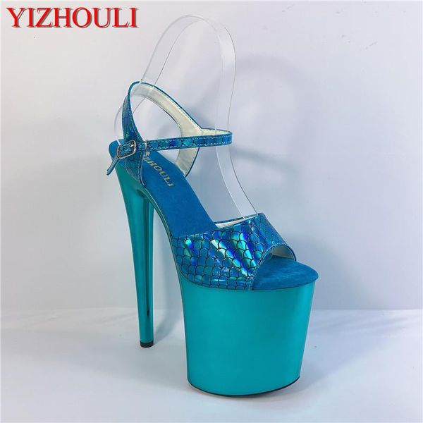 

sandals fashionable fish-scale upper, 8 inch high heels, 20 cm blue electroplated stiletto model pole dancing, Black