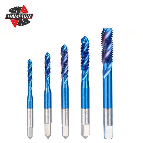 

hand tools 5pcs hss screw tap nano blue coated metric spiral thread m3 m4 m5 m6 m8 right machine plug drill set