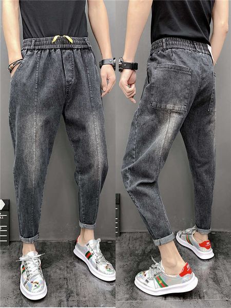 

2021 spring and autumn jeans men's baggy daddy pants harlan capris slim leggings net red same pants, Blue