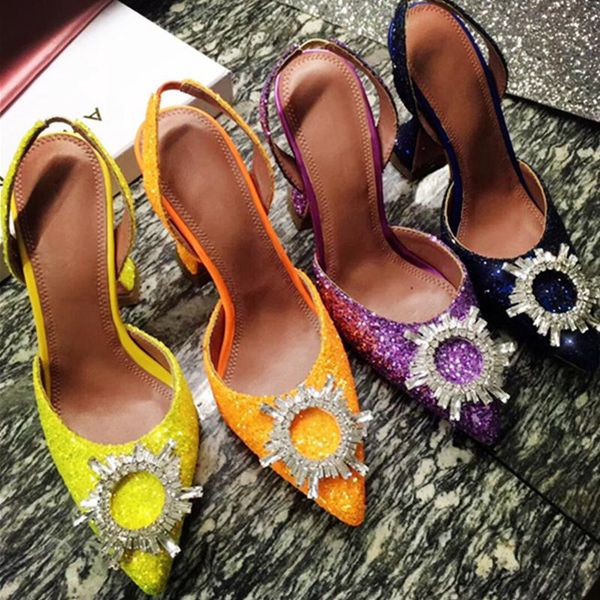 

dress shoes bling sequins women pumps crystal pointy toe high heels woman perspex spike heel back strap sandals 2021, Black