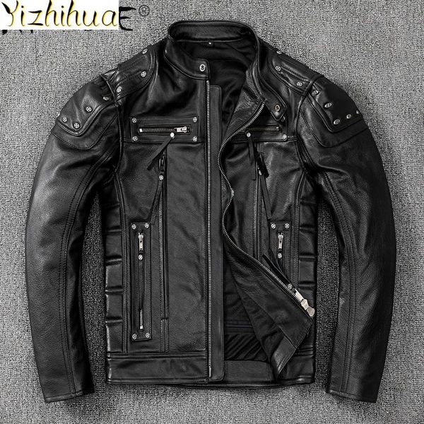 

men's leather & faux azazel genuine jacket men clothing motorcycle mens jackets autumn coat 2021 bomber clothes male erkekler ceket lxr, Black