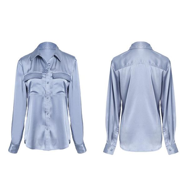 

brand fashion women's high-end luxury autumn vintage acetate long-sleeved lapel loose shirt blouse, White