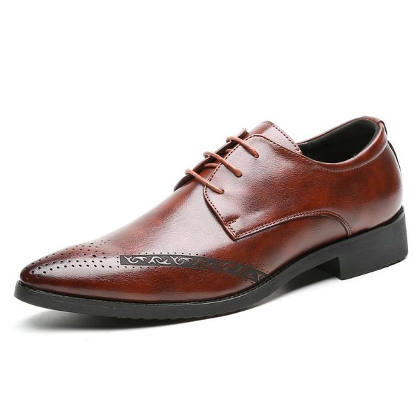 

dress shoes men leather formal elegant classic business wedding social male fashion pointed toe brogue footwear party lace up, Black