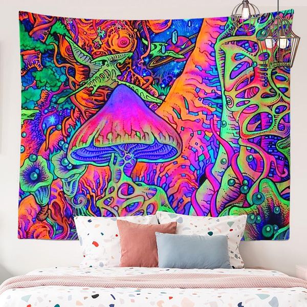 

tapestries mushroom forest castle tapestry fairytale trippy colorful wall hanging for home dorm fantasy decor