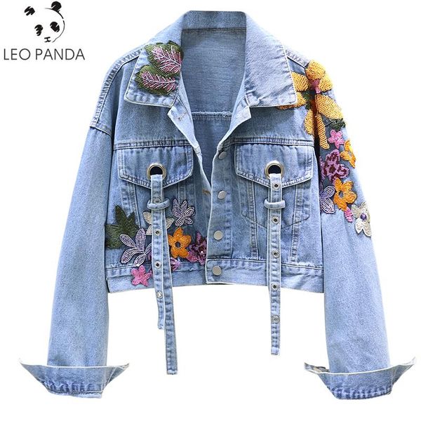 

women's jackets 2021 spring autumn korean bf loose jeans coat flower embroidery sequin denim jacket women short cowboy, Black;brown