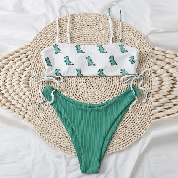

women 2021 dinosaurus printed push-up bh beach bikini set badpak badmode batsuit, White;black
