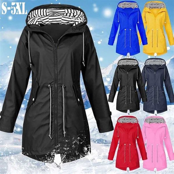 Kadın Moda Yağmurluk Açık Kamp Rüzgar Geçirmez Ceket Yürüyüş Hafif Kapüşonlu Mont Rahat Windbreak Artı Boyutu S-5XL 211014