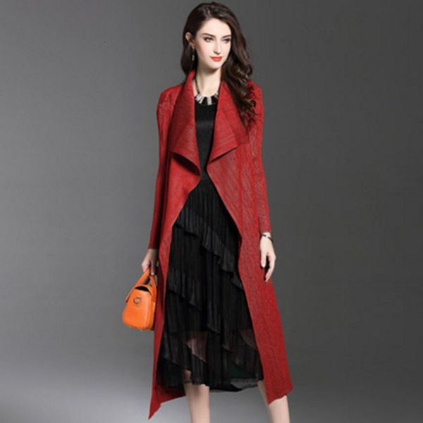 

women's trench coats special pleats spring long pleated windbreaker cape large size open stitch elegant outwear for black green re, Tan;black