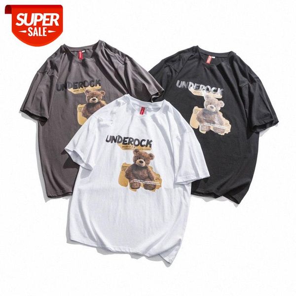 

mansclot letter bear print round neck half sleeve men's short t-shirt #dh3a, White;black