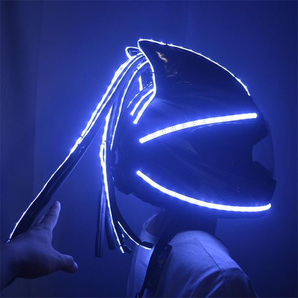 

party decoration p45 ballroom dance wears led light helmet dj headpiece stage show costumes luminous glowing robot men hat disco props