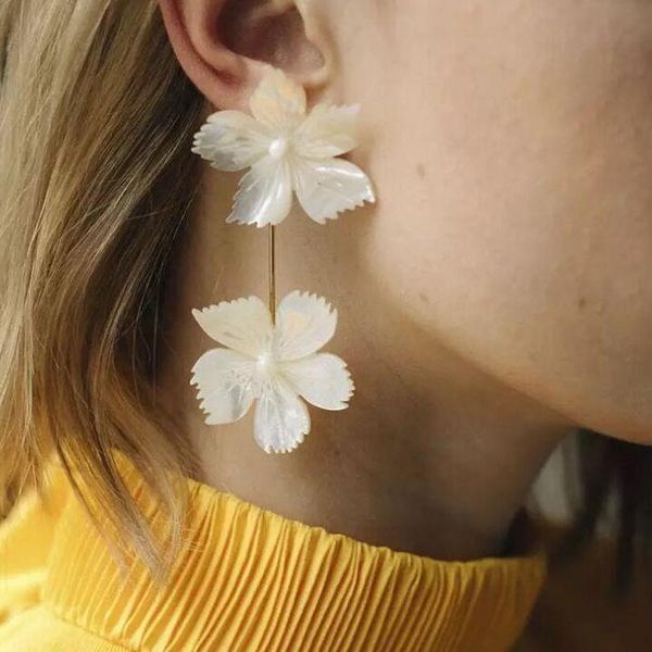 

dangle & chandelier shell flower long temperament women advanced sense white carved petal pendant fashion blogger tender chic ear jewelry, Silver
