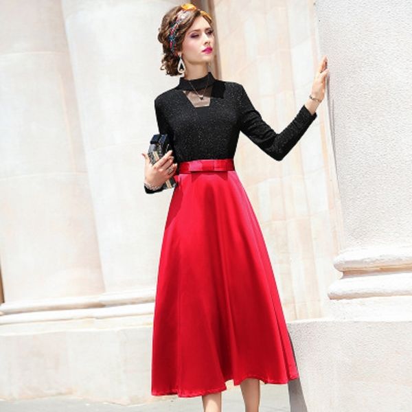 

2021 new fake two piece office lady solid patchwork a-line dress women's autumn spring fashion simplicity regular beauty retro skirt 4y, Black;gray