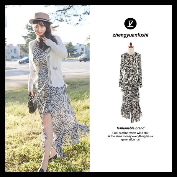 

casual drs ma family striped chiffon lace fishtail skirt autumn long sleeve split fairy drs, Black;gray