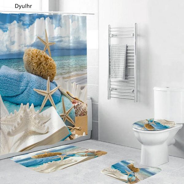 

shower curtains bathroom accessories beach landscape printing polyester waterproof curtain toilet seat mat floor kit dyuihr