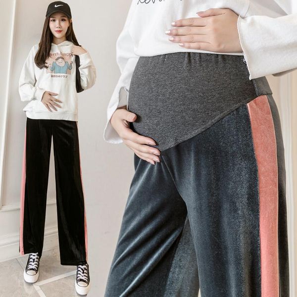 

maternity bottoms clothes for pregnant women pants spring autumn fashion wear casual wide leg trousers corduroy loose pregnancy, White