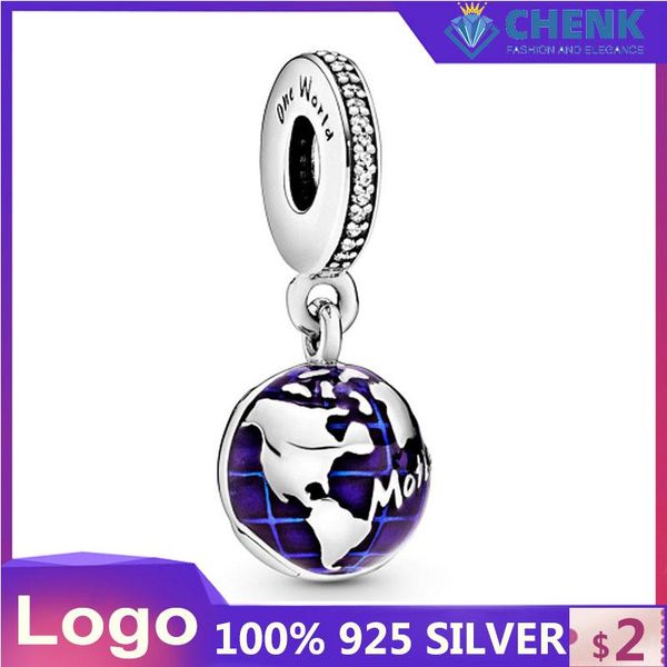 

charms encanto de plata ley con forma tierra, globo océano azul que se adapta a la pulsera original, cuentas bricolaje, Bronze;silver