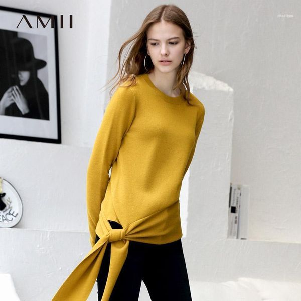 

amii autumn women straps sweater female elegant round neck solid slim fit pullovers sweaters 118401721, White;black