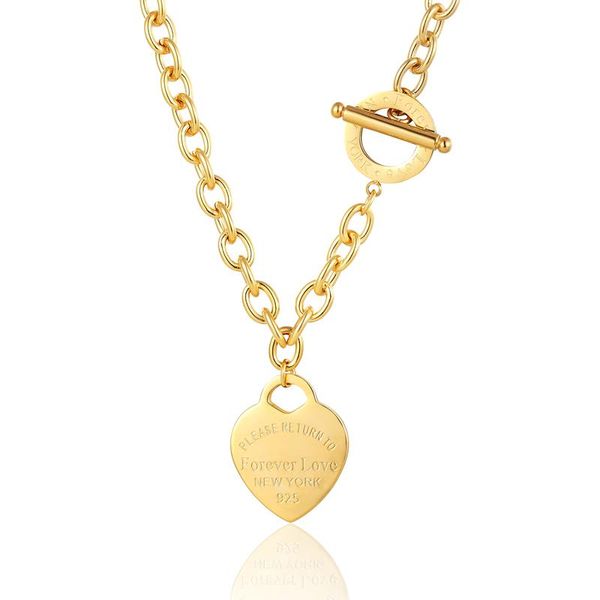 

pendant necklaces classic carve forever love heart necklace for women titanium steel gold color woman jewelry collar lover gift, Silver
