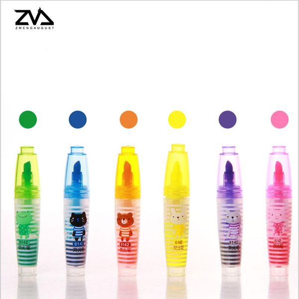 

highlighters 6pcs/lot lovely rainbow straight liquid type fluorescent pen marking canetas learn office learning kawai pens, Black;red