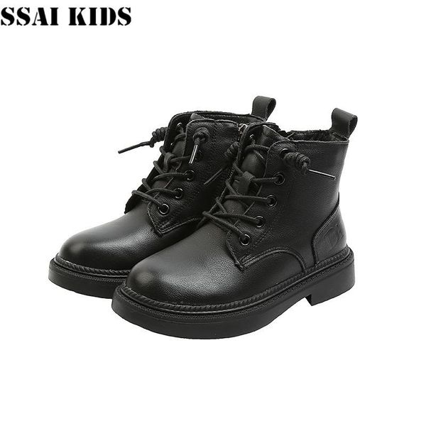 

ssai kids 2021 autumn new genuine leather children' boots boys leather boots girls cotton winter for girl, Black;grey