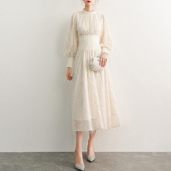 

casual dresses white elegant tassel dress for women o neck lantern long sleeve high waist female fashion autumn 2021, Black;gray