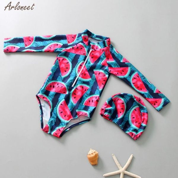 

swimwear girls baby children kids baby girls long sleeve fruit print beach swimwear hat clothes set clothes fashion 2021 new, Black