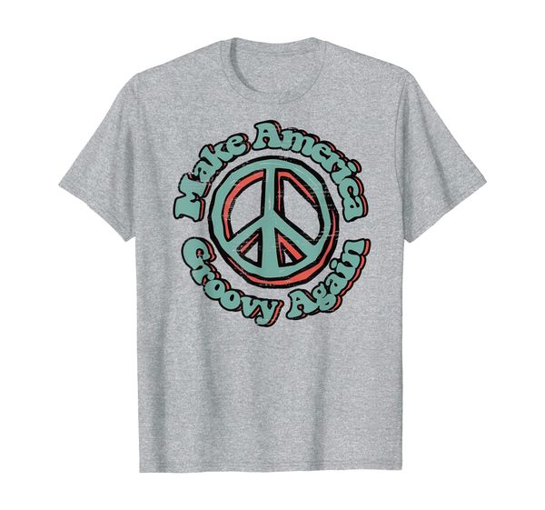 

make america groovy again peace sign 70s retro design t-shirt, White;black