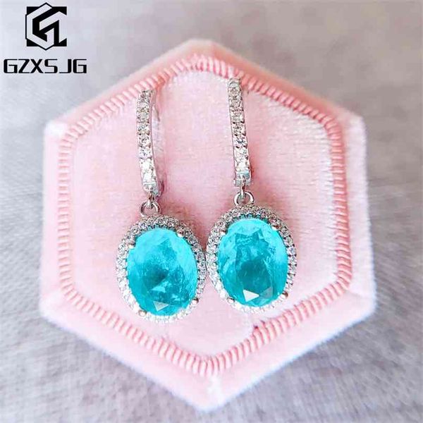

gz brazilian paraiba tourmaline gemstones drop earrings for women genuine 925 sterling silver party gift 210625, Golden;silver