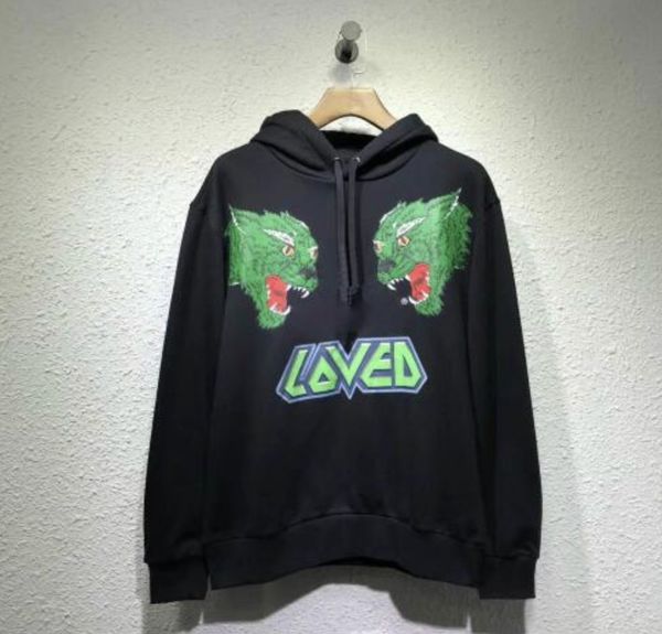 

2021 fashion cotton casual spring and summer men's loved letter wolf animal print hoodies pullover hooded sweatshirt men's top, Black